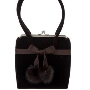 ANYA HINDMARCH  Pom-Pom Embellished Velvet Handle Bag